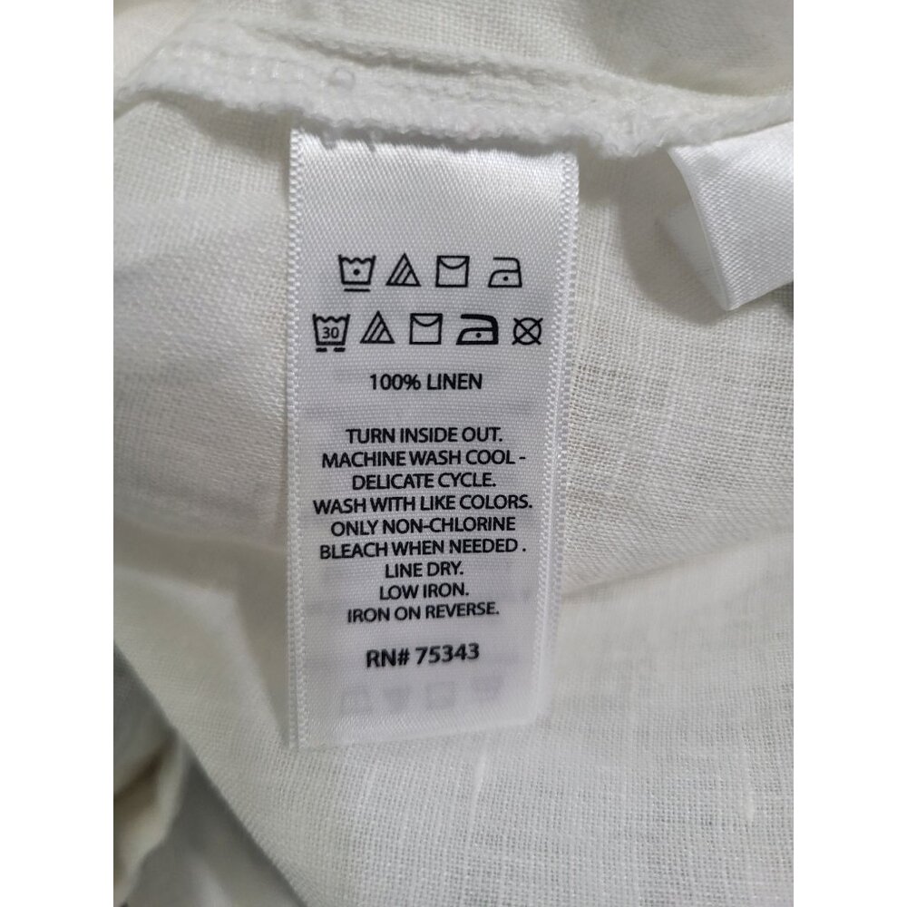 TAHARI Women's SZ LG White 100% Linen Tunic Top Blouse Beach Collared 3/4 Sleeve - Picture 7 of 7